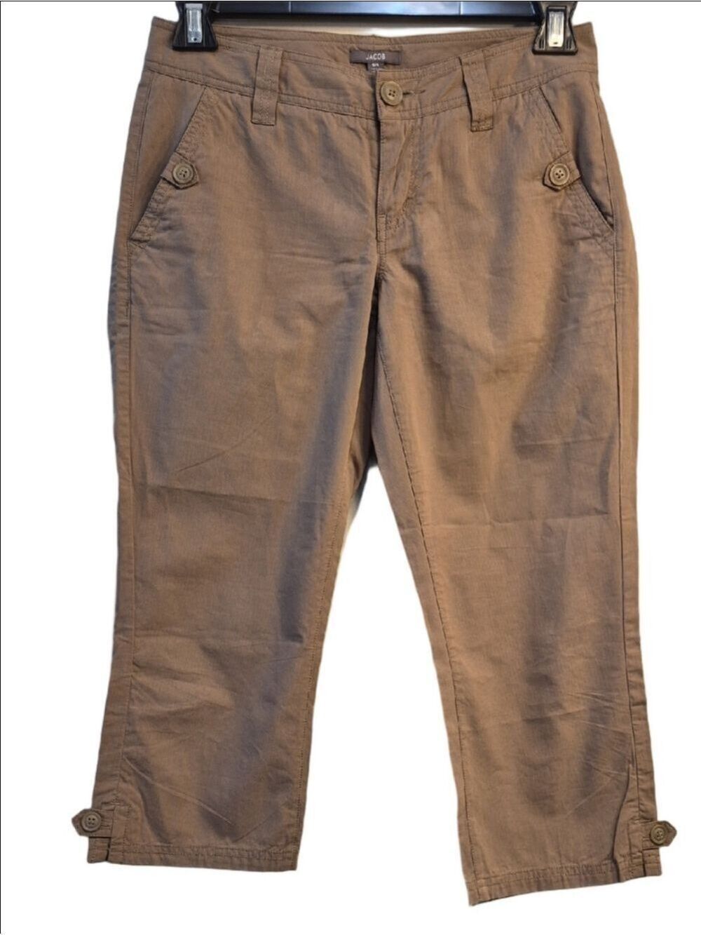 Jacob Dark Olve Green Ankle Button-Tab Cargo Cropped